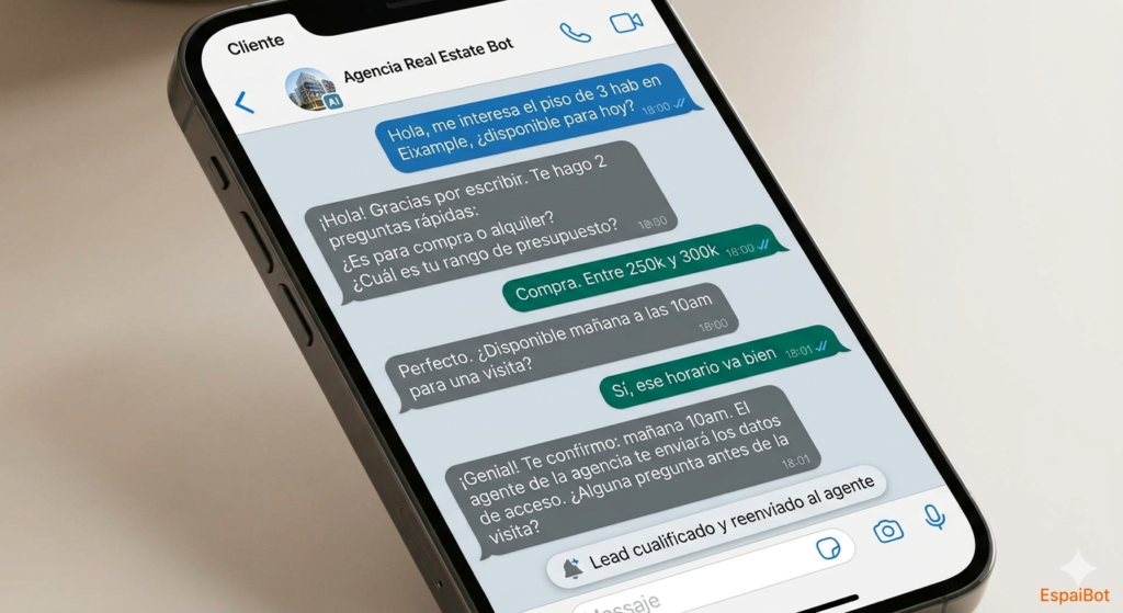Conversación automática en WhatsApp: respuesta instantánea a lead de Idealista con cualificación en tiempo real